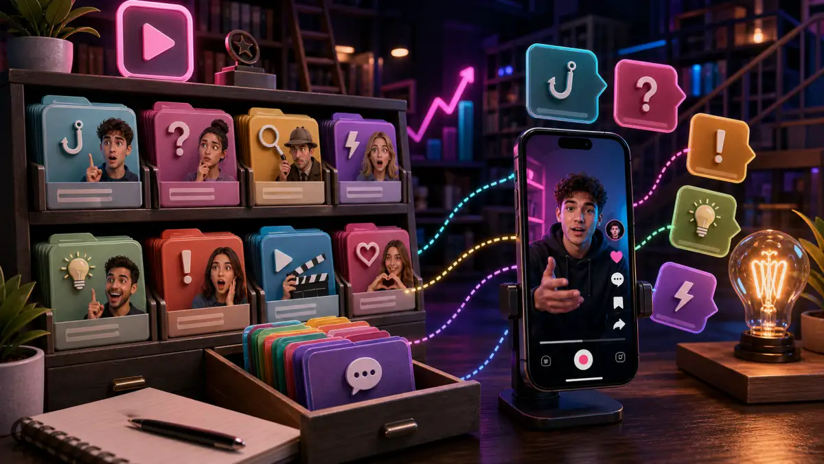 Biblioteca de ganchos para vídeos curtos no TikTok